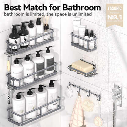 YASONIC Shower Caddy, 100% Rustproof Shower Shelves for Inside Shower, No Drilling Bathroom Organizers and Storage, 6 Pack Large Capacity Bathroom Shelves for Kitchen & Home Decor