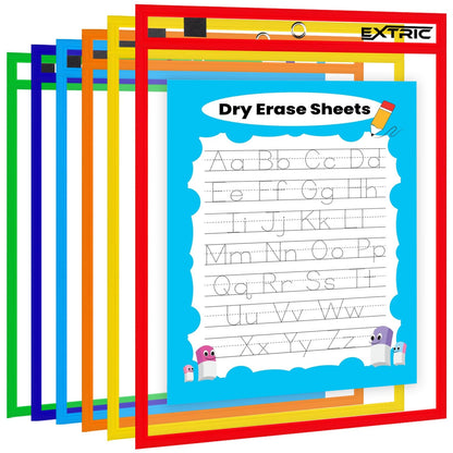 EXTRIC 24 Pack Dry-Erase Sheets, Clear Plastic Paper Sleeves, Assorted Color, 10x16 inches, 24 Pieces