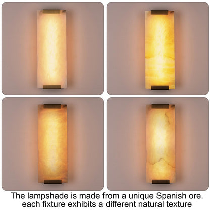 HOMLUCE 14.2in Alabaster Wall Sconces, Large Natural Marble Wall Sconces Set of Two, LED Modern Wall Lamp for Bedroom, Stairs, Living Room, Vanity, Bedside, Hallway （Brushed Bronze 12W）