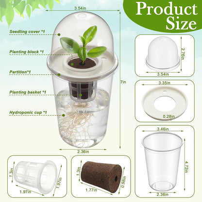 RimCereal 12 Pack 3.54 in Clear Hydroponic Nursery Kit with Humidity Dome Transparent Plant Starter Hydroponic Pots for Seed Starting Gardening Flower Plant Pots Germination Nursery Pot