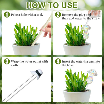 4pcs Plant Watering Globes Self Watering Planter Insert Devices,Glass Watering Bulbs Mushroom Pattern Watering Globes for Indoor Plants Top-Fill Watering Rainbow Colors (Round Automatic Watering Bulb)