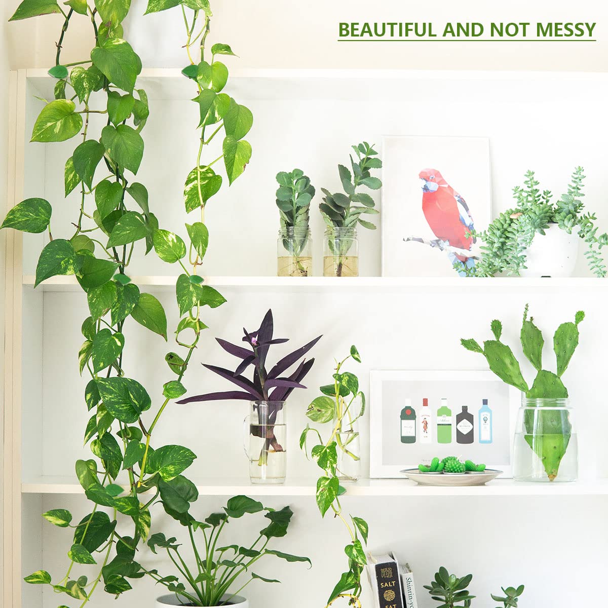 100 PCS Plant Climbing Wall Fixture Clips Self-Adhesive Hook Vines Traction Clips Plant Fixer Invisible Wall Vines Fixing Clips Garden Plants Green Leaf Simulation for Climbing Plants Clips Fixing