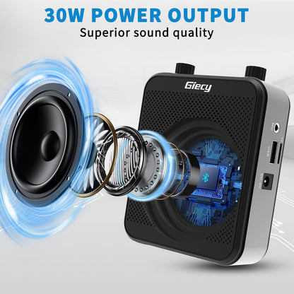 Giecy 30W Portable Voice Amplifier with Wired Microphone Headset, 2800mAh Rechargeable PA System Speaker Personal Microphone Speech Power Amplifiers Loudspeaker for Teachers/Metting/Tour Guide