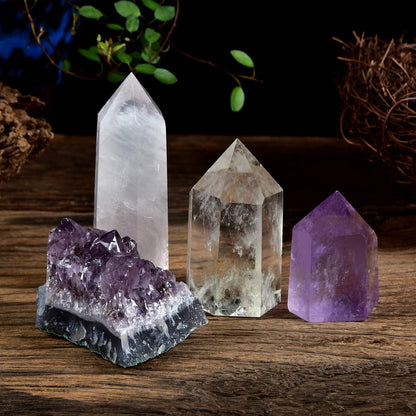 MIMOSA Healing Crystal Wands Amethyst/Rose Quartz/Clear Quartz&Amethyst Cluster