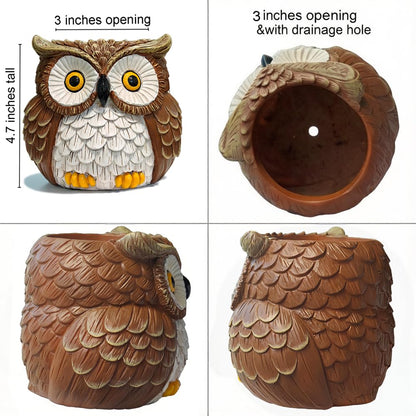 Hand Painted Owl Planter, Owl Plant Pots with Drainage, Garden Succulent Flower Pot for Small Plants, Forest Bird Figurines Home office Decor for Desk Table shelf Patio, Gift for Women Plant Lovers