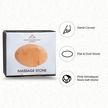 Pure Himalayan Salt Works Flat Oval Massage Stone, Pink Crystal Hand-Carved Stone for Massage Therapy, Deodorant and Salt and Sugar Scrubs, 2.5” W x 3.5” L x 1” D