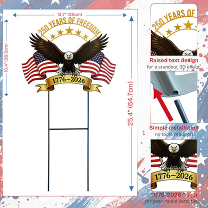 4th of July Decorations Outdoor,25.4" 250th Anniversary Patriotic Eagle Metal Decorative Garden Stakes for Memorial Day Independence Day USA Garden Decor, Red White Blue Americana Welcome Yard Signs