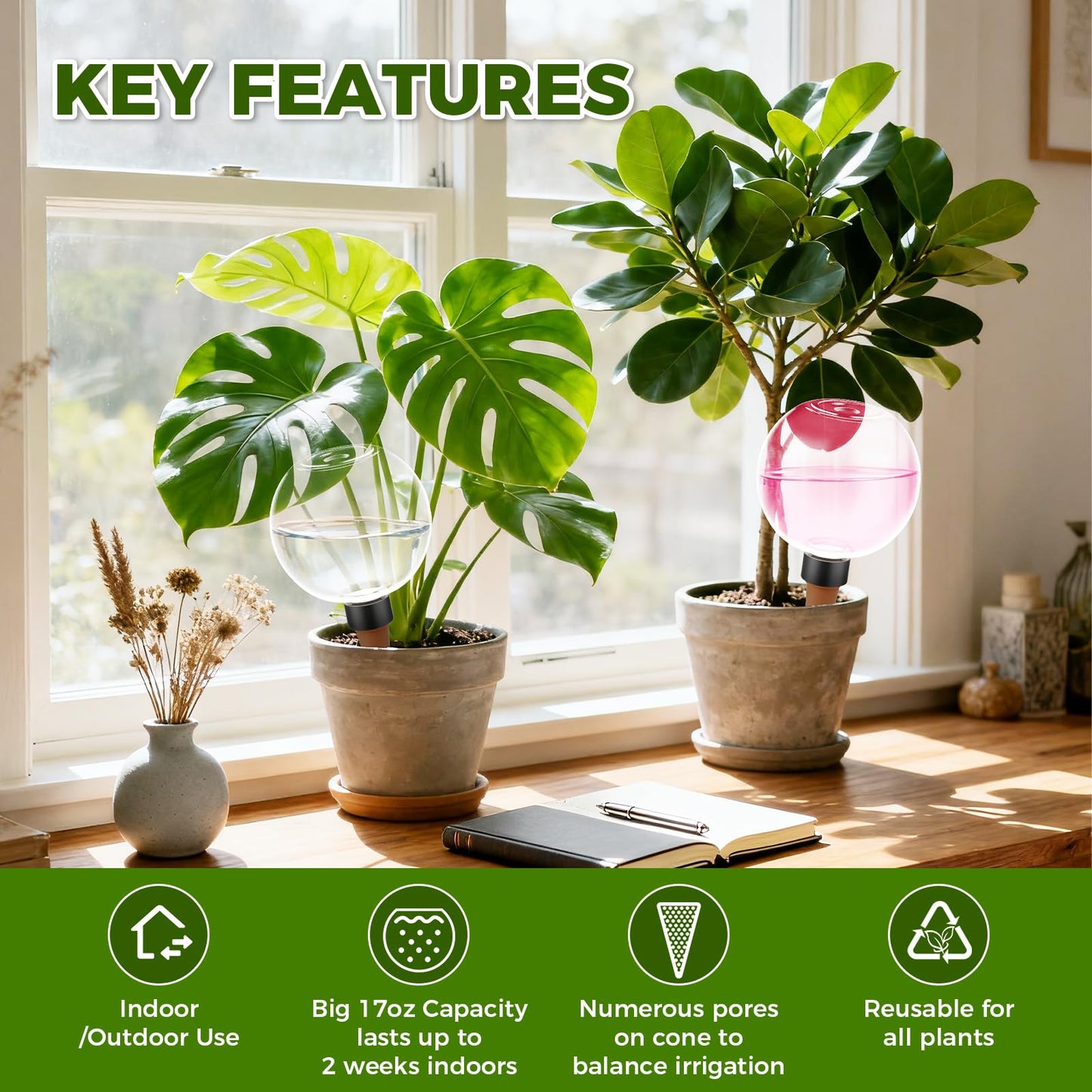 GLOBNGIAO 4 Pcs Self Watering Globes Plastic Automatic Watering Planter for Indoor Plants 17.5 oz drip Irrigation Watering Bulbs with Slow Release Control (Transparent)