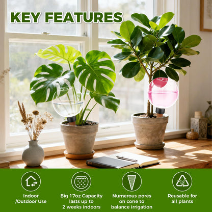 GLOBNGIAO 4 Pcs Self Watering Globes Plastic Automatic Watering Planter for Indoor Plants 17.5 oz drip Irrigation Watering Bulbs with Slow Release Control (Transparent)