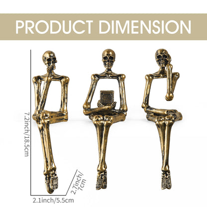 XINXUAN Halloween Decorations Skull Statue Home Decor - Modern Bookshelf & Desk Decor - 3 Piece Set (Retro - Gold)