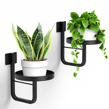 JOPBENG Wall Plant Holder, 7.9 Inch Hanging Plant Holder Wall Planters for Indoor Plants, Wall Mounted Plant Holder Window Plant Shelves for Outdoor Metal Wall Planter Black 2Pcs