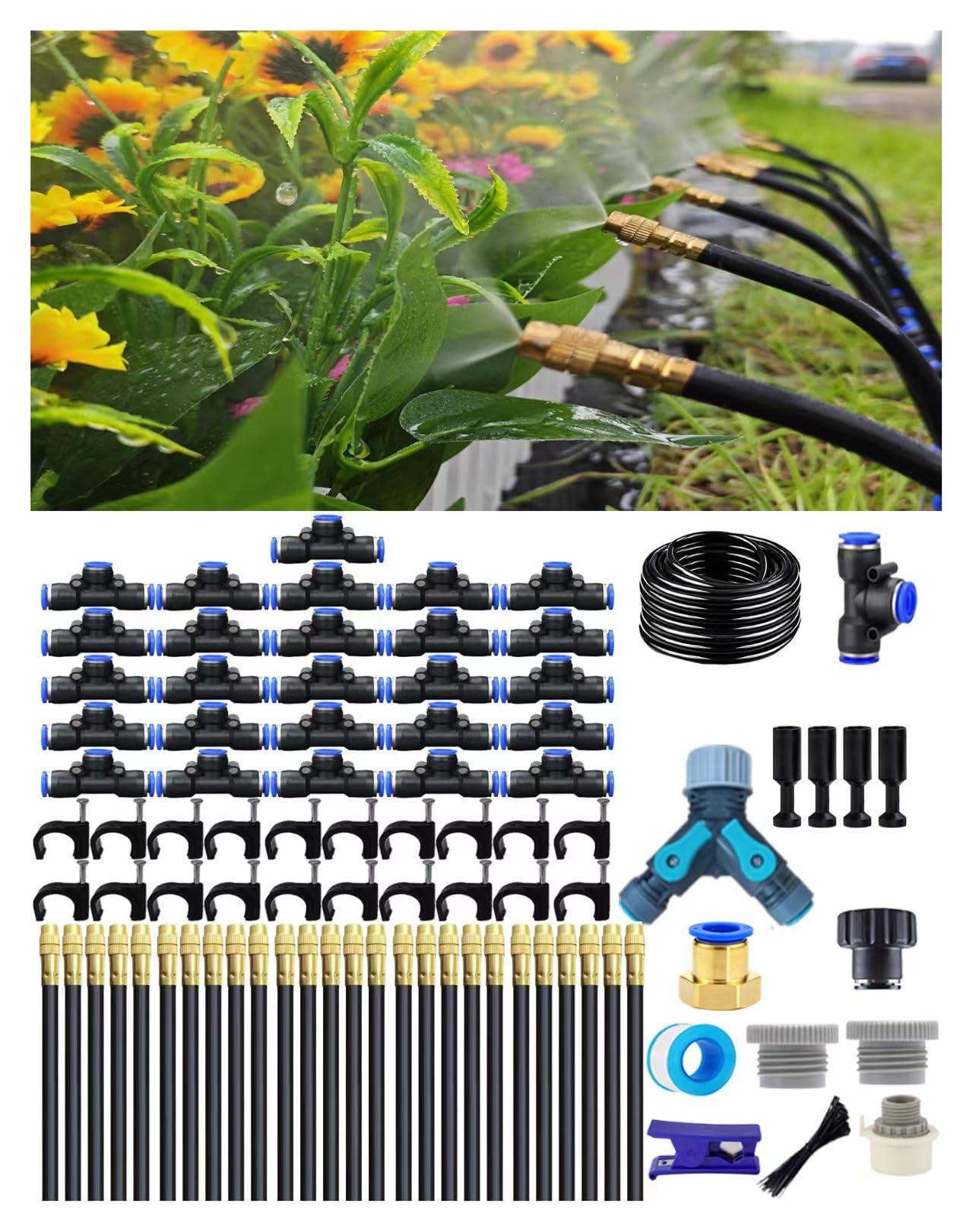 Drip Irrigation System,Automatic Garden Watering System,360° Adjustable Spray Sprinkler Kit, Easy Installation No Tools, Fine Mist Watering for Garden,Patio,Potted Plants,Courtyard Watering System