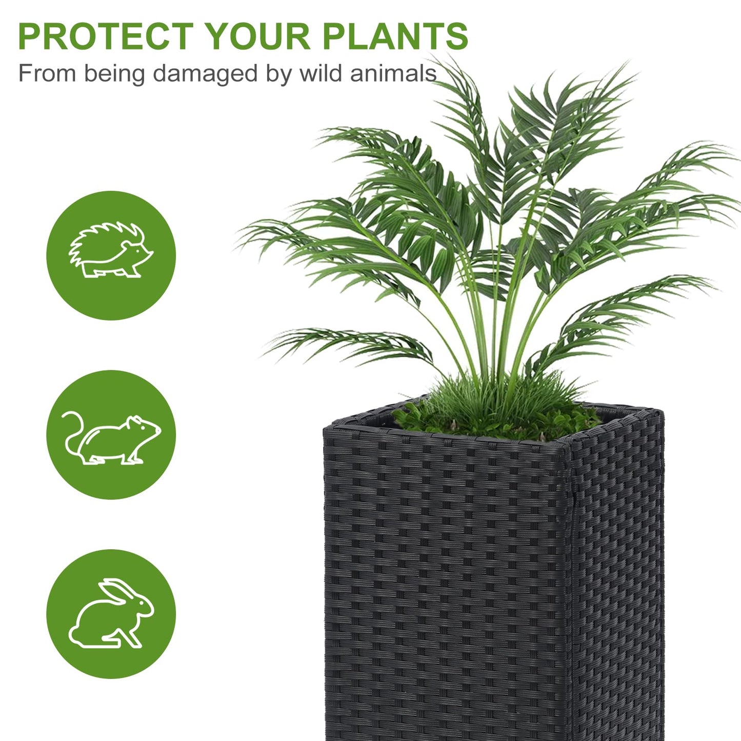 LEWIS&WAYNE Set of 2 Tall Planters for Outdoor Plants Handmade 24'' Wicker Tall Square Planter Box with Removable Liners Modern Planter for Indoor Outdoor Garden Patio Front Porch - Black