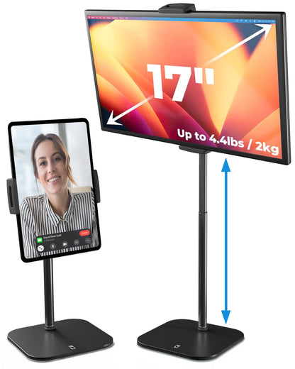 COOPER TabStand, 20" Tall iPad Stand for Desk, Portable Monitor Holder up to 17" Holds 4.4lb, Desktop Tablet Stand, Tablet Mount, Apple iPad Holder for Desk, for Samsung, Kindle, Fire (Night Black)