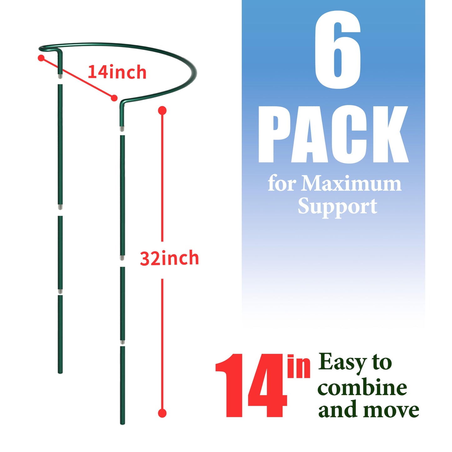 TCBWFY 14" Dx32 H Plant Supports Stakes for Large Heavy Plants,6 Pack Peony Supports,Heavy Duty 5mm Wire Peony Cages,Interlock Garden Supports Ring Border Support,Plant Support Cage for Rose Flower