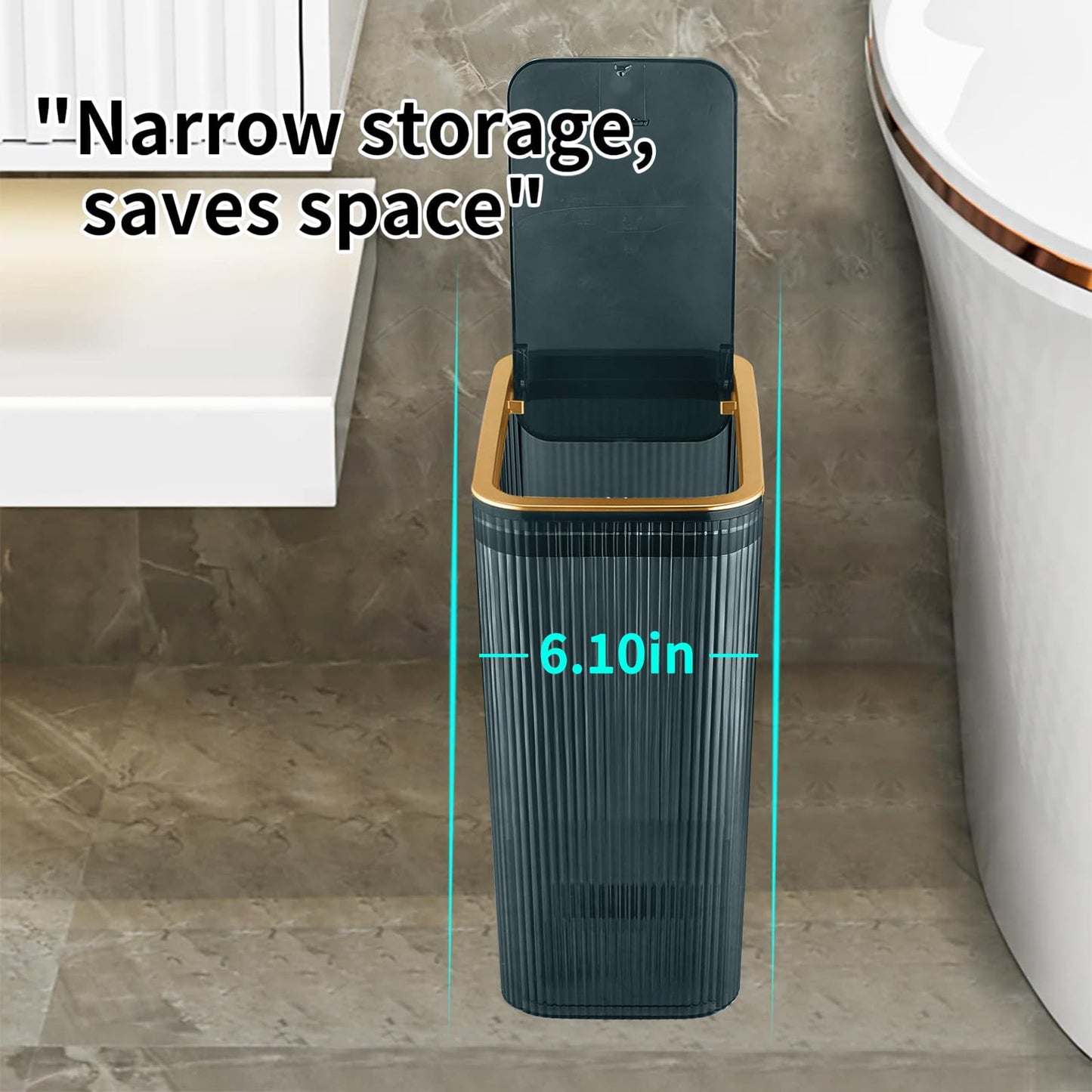 Transparent Trash Can, Bathroom Trash Cans with Lids, 2.6 Gallon Garbage Can for Bedroom, Office, Plastic Slim Waste Basket with Press Top Lid, 10L Clear Trash Bin for Home, Kitchen (Blue)