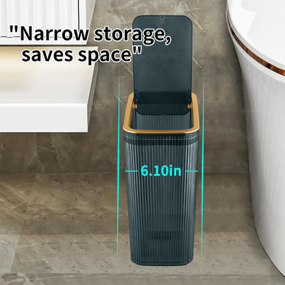 Transparent Trash Can, Bathroom Trash Cans with Lids, 2.6 Gallon Garbage Can for Bedroom, Office, Plastic Slim Waste Basket with Press Top Lid, 10L Clear Trash Bin for Home, Kitchen (Blue)