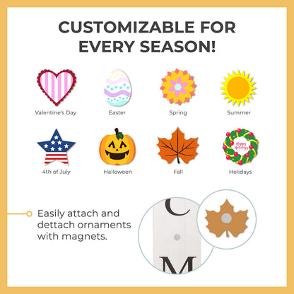 Extra Large 5FT Premium Wooden Interchangeable Welcome Sign for Front Door Porch Sign - 5 ft (58 x 11 Inch) 8 Magnetic Seasonal Tiles, Fall Porch Signs, Holidays and Seasons, Weather Resistance Standing welcome sign Outdoor and Indoor (White)
