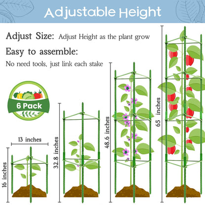 Legigo 6-Pack Tomato Cage for Garden Plant Support- Up to 63inch Garden Stakes Tomato Cage, Tomato Trellis for Potted Plants, Tomato Cages Plant Stakes for Climbing Vegetables Plants Flowers