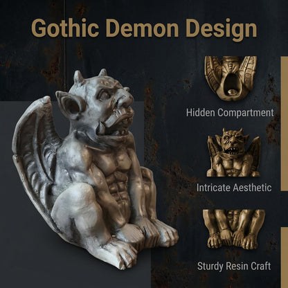 Gothic Gargoyle Incense Burner, Resin Demon Statue, Medieval Monster Figurine, Grey, 3.2 in. Tall, for 1x1 in. Cones, Halloween Decor