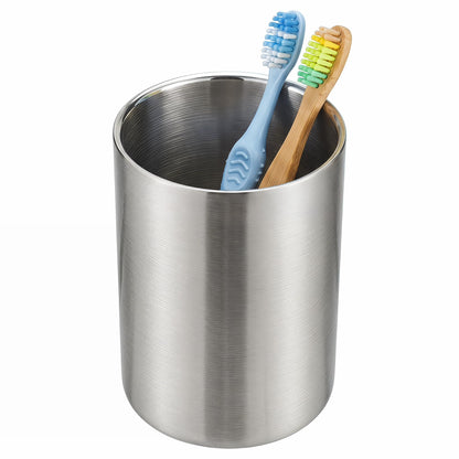 Veemoon Stainless Steel Bathroom Cup, Silver Metal Toothbrush Cup Unbreakable Water Drinking Mug Toothbrush Holder Jar Reusable Beverage Mug Brushed Nickel Tumbler Rustic Beer Container for Men Women