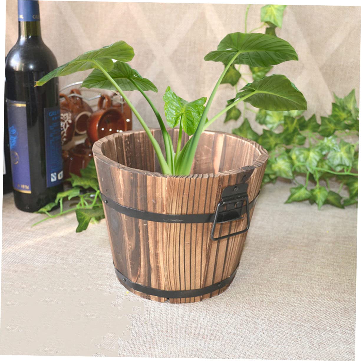 Yardenfun 3Pcs Wooden Barrel Pot Rustic Succulent Planters for Decor Wooden Bucket Planters for Indoor and Outdoor Use