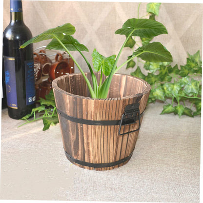 Yardenfun 3Pcs Wooden Barrel Pot Rustic Succulent Planters for Decor Wooden Bucket Planters for Indoor and Outdoor Use
