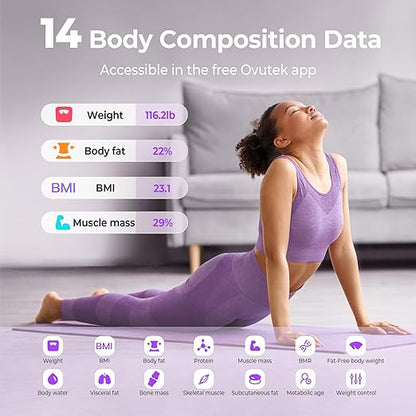 Ovutek Smart Scale for Body Weight, Digital Bathroom Scale BMI Weighing Body Fat Scale, Accurate Body Composition Scale Monitor for People's Health with Smartphone App, Compact Size, 400lb (Purple)