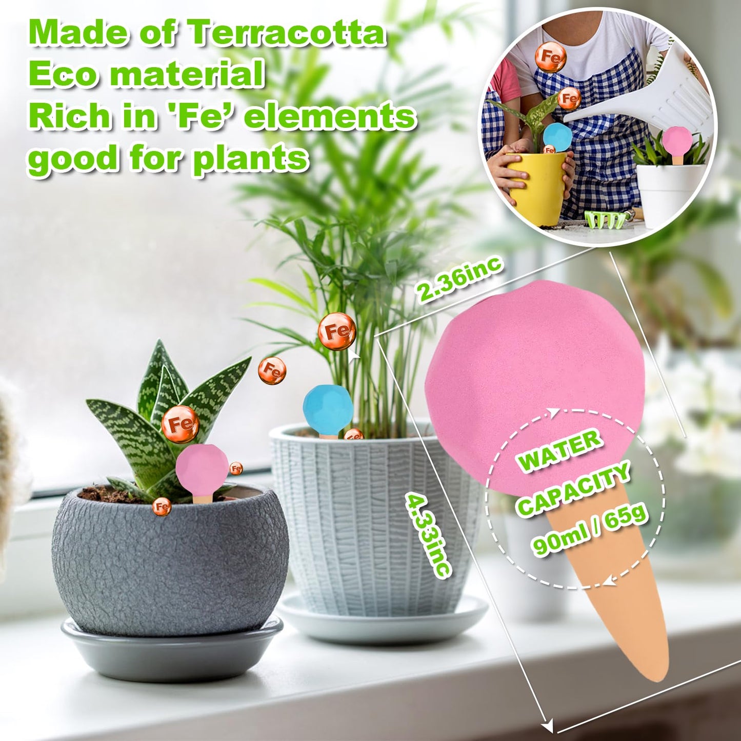 Tuzinano 4-Pack Terracotta Self-Watering Spikes | Eco-Friendly Iron-Rich Clay Olla Irrigation System | Vacation Plant Sitter for Potted Flowers, Herbs, and Succulents