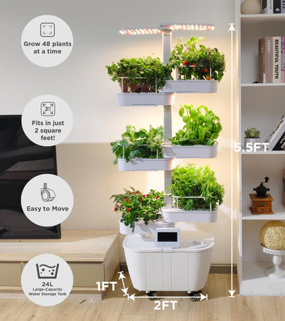 Hydroponics Growing System Kit,48 Pods Large Indoor Hydroponic Herb Garden with Smart LED Grow Light, Auto Circulating Water Pump,24L Water Tank,APP & WiFi Controlled,Gardening Systems for Ideal Gifts