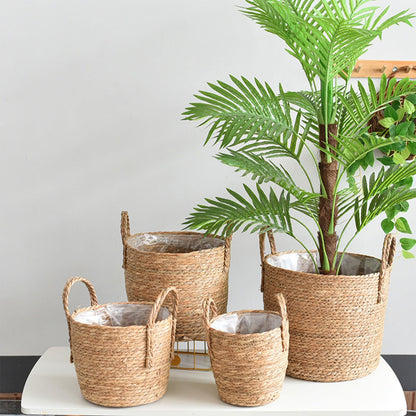 Hqkfuybl Woven Straw Flower Pot, Sea-Grass Planter Basket, Wicker Rattan Vase Sundries Organizers Storage Bins, Hand Woven Basket Planter with Plastics Liners and Handle - L 8.26x10.63inch