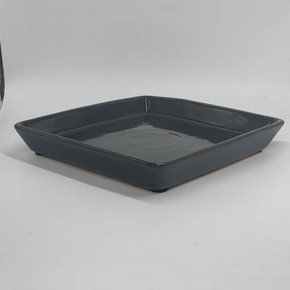 Square Plant Saucer 6 Inch 2 Pack，Plant Trays for Pots, Gray Ceramic Plant Saucers for Indoors Outdoors, Plant Drip Tray 4 6 8 10 12 14 Inch