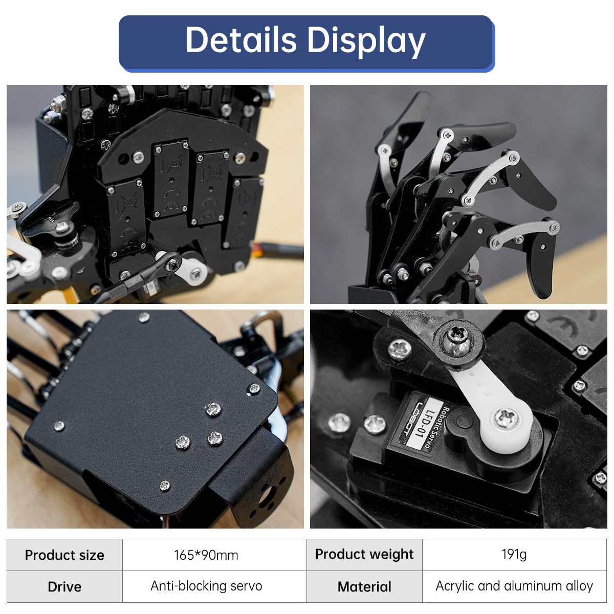 Robot Hand Five Fingers Solely Movement Bionic Robot Mechanical Arm DIY, Right Hand