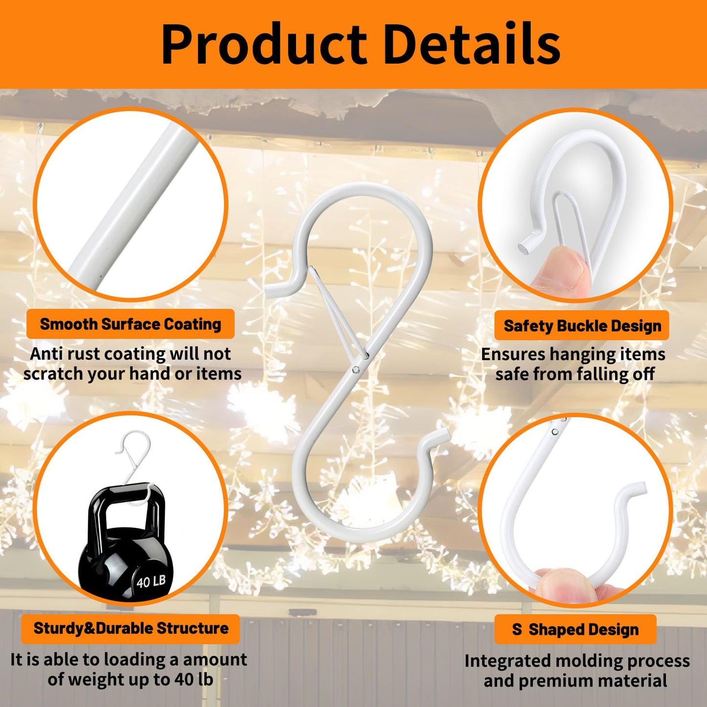 iCafePub 24 PCS S Hooks for Hanging with Safety Buckle, 3.5 inch Heavy Duty Metal S Shaped Hooks Stainless Steel for Hanging Kitchen Utensil, Cups, Pots, Plants, Bags, Hats (White)