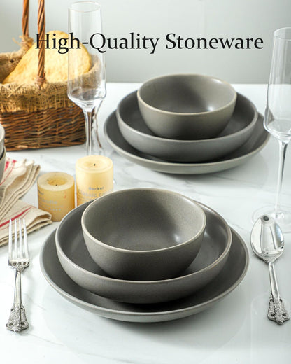 Tikooere Cereal Bowls Set of 4, 24 oz Ceramic Bowls for Kitchen, Stoneware Soup Bowls for Salad, Ramen, Snack, Dessert, Unique Housewarming Gift, Dishwasher Microwave Safe, Matte Gray