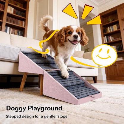 Dog ramp for Small Dogs, 2-in-1 Pet Steps & Ottoman - Foldable Dog ramp for Couch, Non-Slip Wooden Pet ramp for Puppy Senior Injured Dogs (Pink, XL(17.13H))