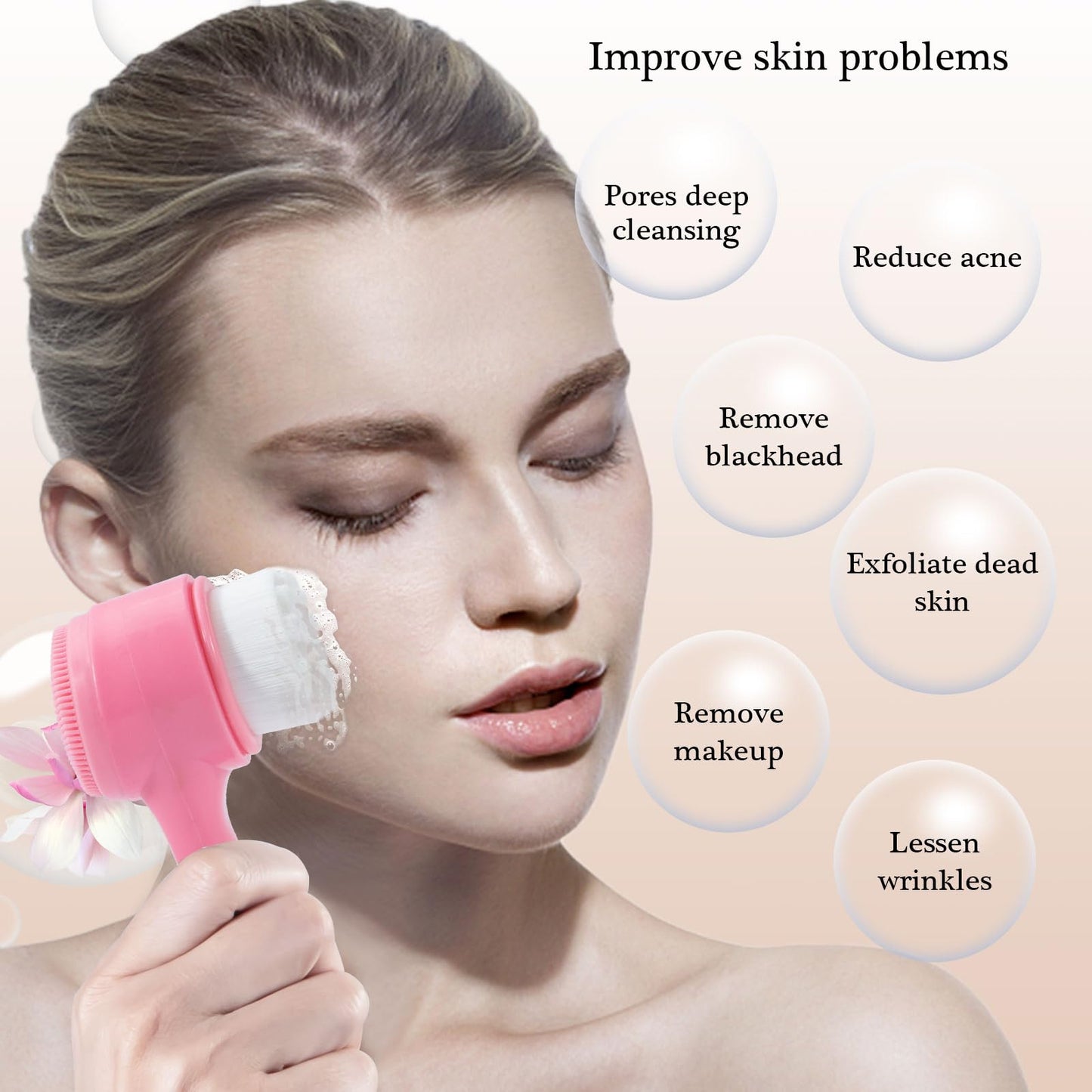 Face Brush 2 in 1, Facial Cleansing Exfoliating Scrubber Brush, Silicone Double Side Manual Face Wash Scrub Brush with Soft Bamboo Charcoal Fiber for Deep Pore Cleansing, Massaging, Skin Care