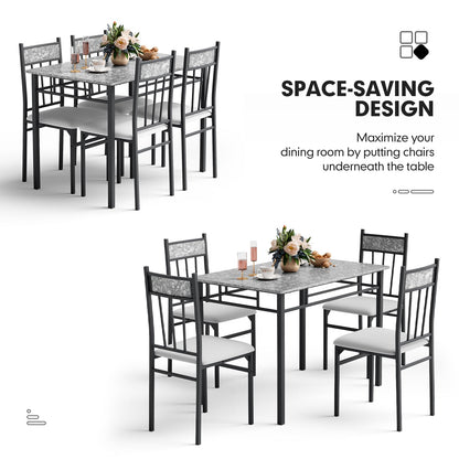 NAFORT 5 Piece Dining Table Set for 4, Faux Marble Kitchen Table and Chairs Set of 4, Vintage Rectangular Dining Room Table with Cushion Padded Seat, Metal and Wood Dining Set Kitchen Furniture, Grey