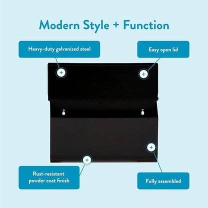 Architectural Mailboxes Woodlands Steel Wall Mount Mailbox, Textured Black | Galvanized steel build for outside with weather-resistant outdoor construction and a rust-resistant powder-coat finish.