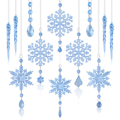 Marsui 30 Pieces Christmas Icicle Ornaments Acrylic Snowflake Ornaments for Christmas Tree Crystal Chandelier Drops with Crystal Line for Xmas Decor(Blue)