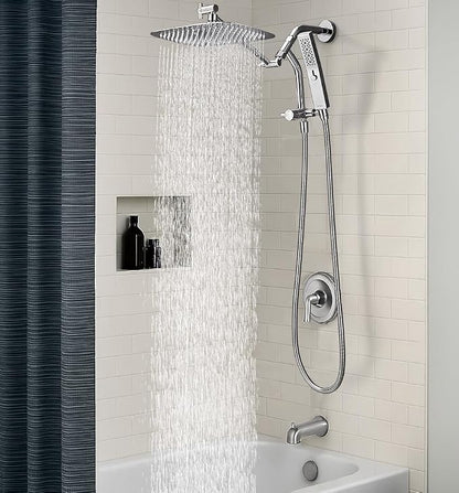 G-Promise All Metal 10 Inch Rain Shower Head with Massage Mode Handheld Spray Combo, 3-Way Diverter with Pause Setting, Full Body Coverage, Modern Bathroom Upgrade (Chrome)