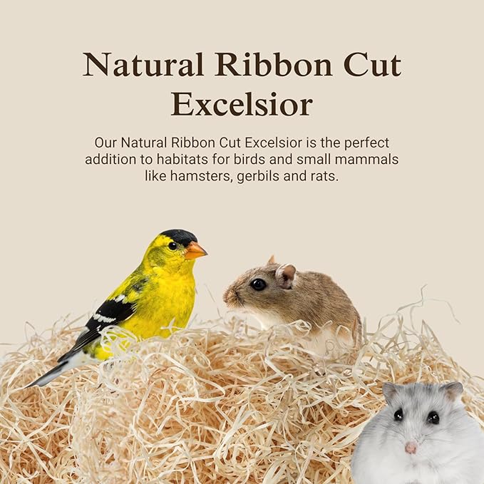 The Habitat Life - Natural Ribbon Cut Excelsior - for Birds, Hamsters, Gerbils, Rats & Other Small Mammals - Soft & Absorbent - Wood Fiber - Dye-Free & Safe - Medium - 2 Pack