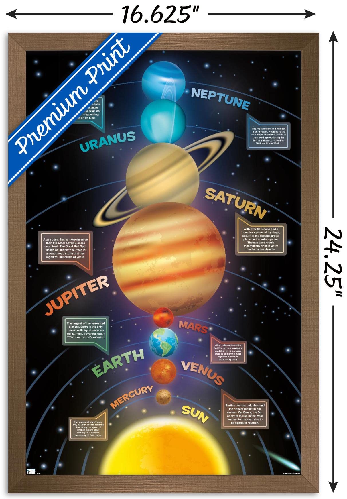 Trends International Solar System 2023 Wall Poster, 22.4L x 14.7W, Bronze Framed Version