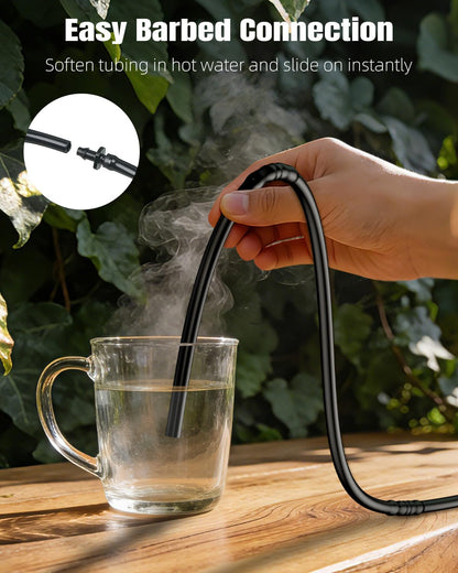 Pawfly 200 ft 1/4 Drip Irrigation Tubing, 1/4" Emitter Tubing with 6" Spacing, Polyethylene Drip Line with 24 Parts, Black Distribution Tubing for Drip Irrigation System, Drip Irrigation Hose Roll