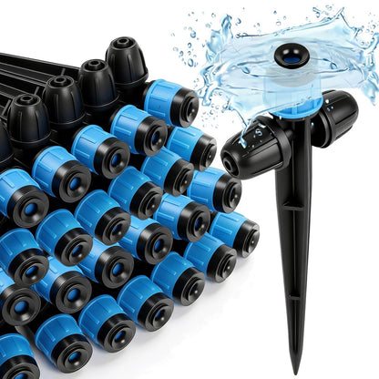 Copadri 26pcs Two-Way Drip Emitters Fan Shape with Stake for 1/4" Irrigation Tubing, Adjustable 360 Degree Water Flow Irrigation Vortex Sprayer Garden Irrigation Dripper for Watering System