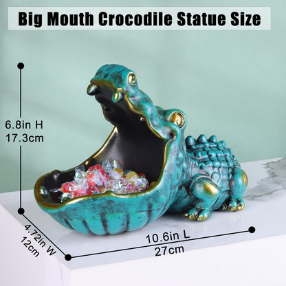 oliruim Alligator Statue Key Bowl, Fun Animal Statue Candy Dish for Entryway Decorative Bowl, Office Candy Dish, Big Mouth Sculpture Home Living Room Trinket Container Storage Box (Green)