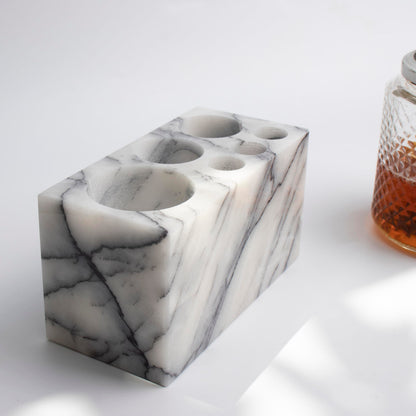 Natural Marble Stone 6-Hole Base Bathroom Holder Storage Rack for Electric Toothbrush/Toothbrush/Toothpaste