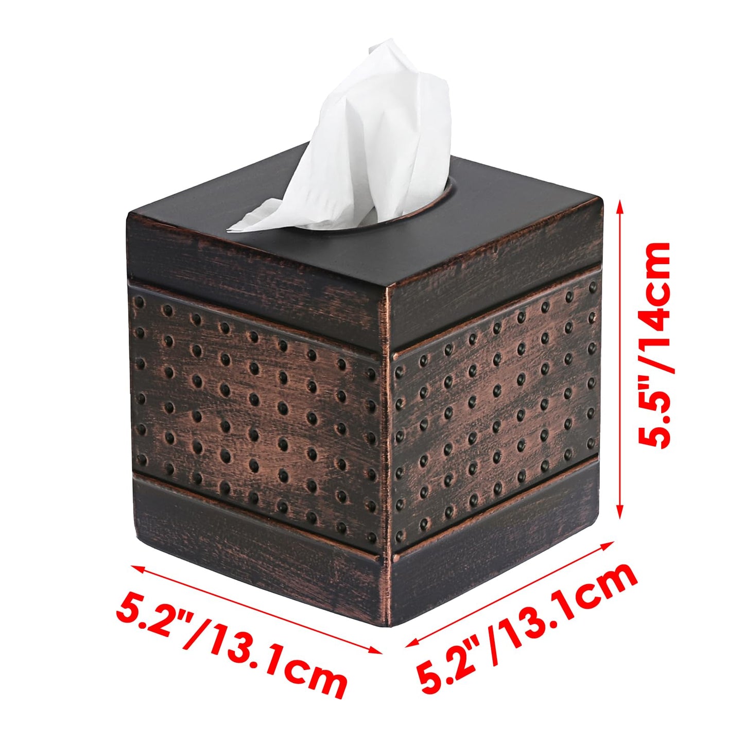Kokone Tissue Box Cover Sturdy Galvanized Iron Square Tissue Box with Baked-on Paint Finish for Home,Office Elegant Cube Tissue Holder for Vanity Dresser Night Stand Toilet Tank Countertop,Bronze