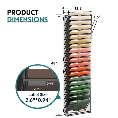 SUPEASY 21 Tier Wall File Organizer, Hanging Wall Mounted Mail Organizer with Label Slots, Metal Mesh File Holder Magazine Rack for Office, Home, School or Classroom, Black