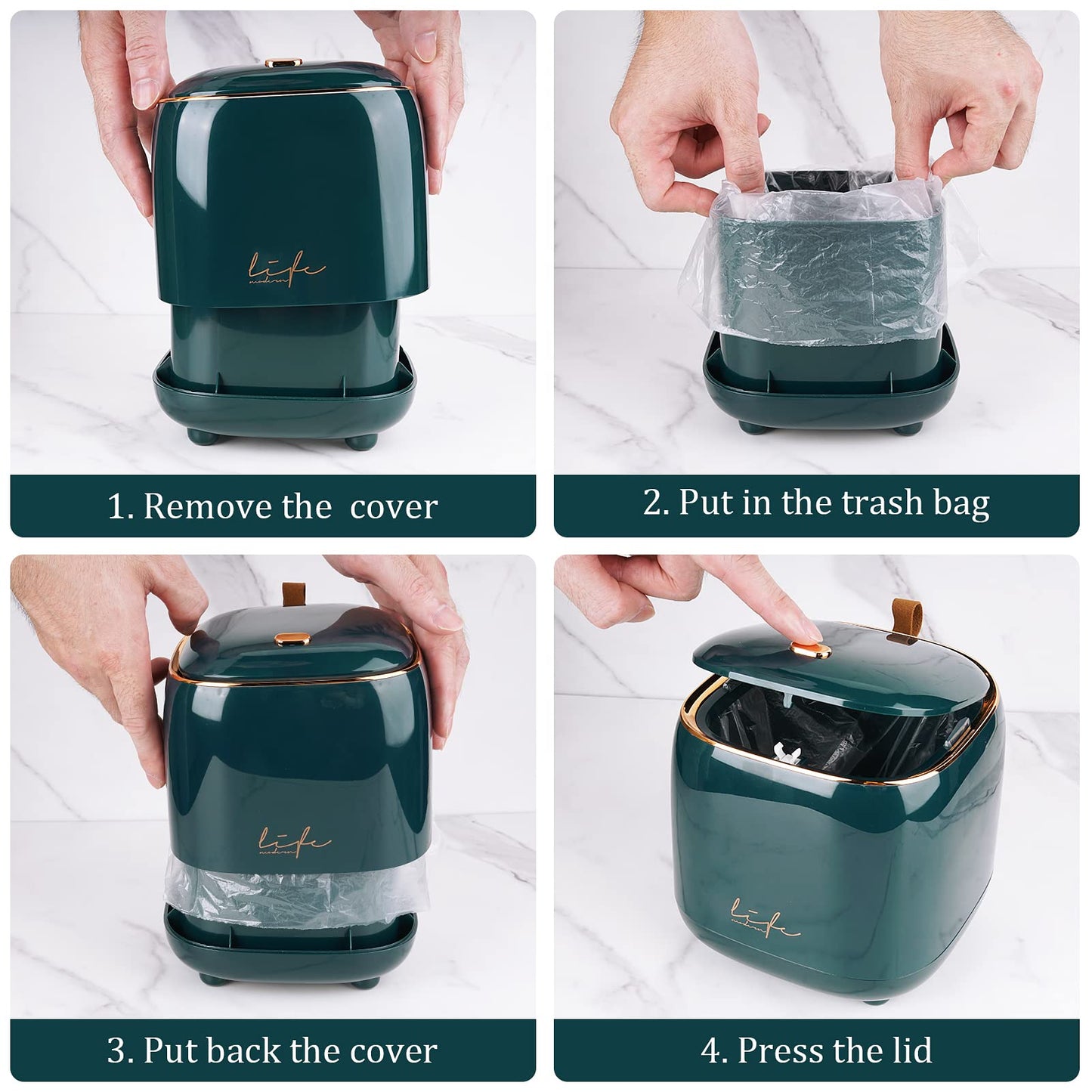 Business King Mini Trash Can 1.6L/0.4 Gallon with Trash Bags 180pcs, Tiny Small Desktop Trash Bin with Lid, Countertop Mini Garbage Bin for Home, Office, Kitchen, Bedroom, Bathroom (Blue)
